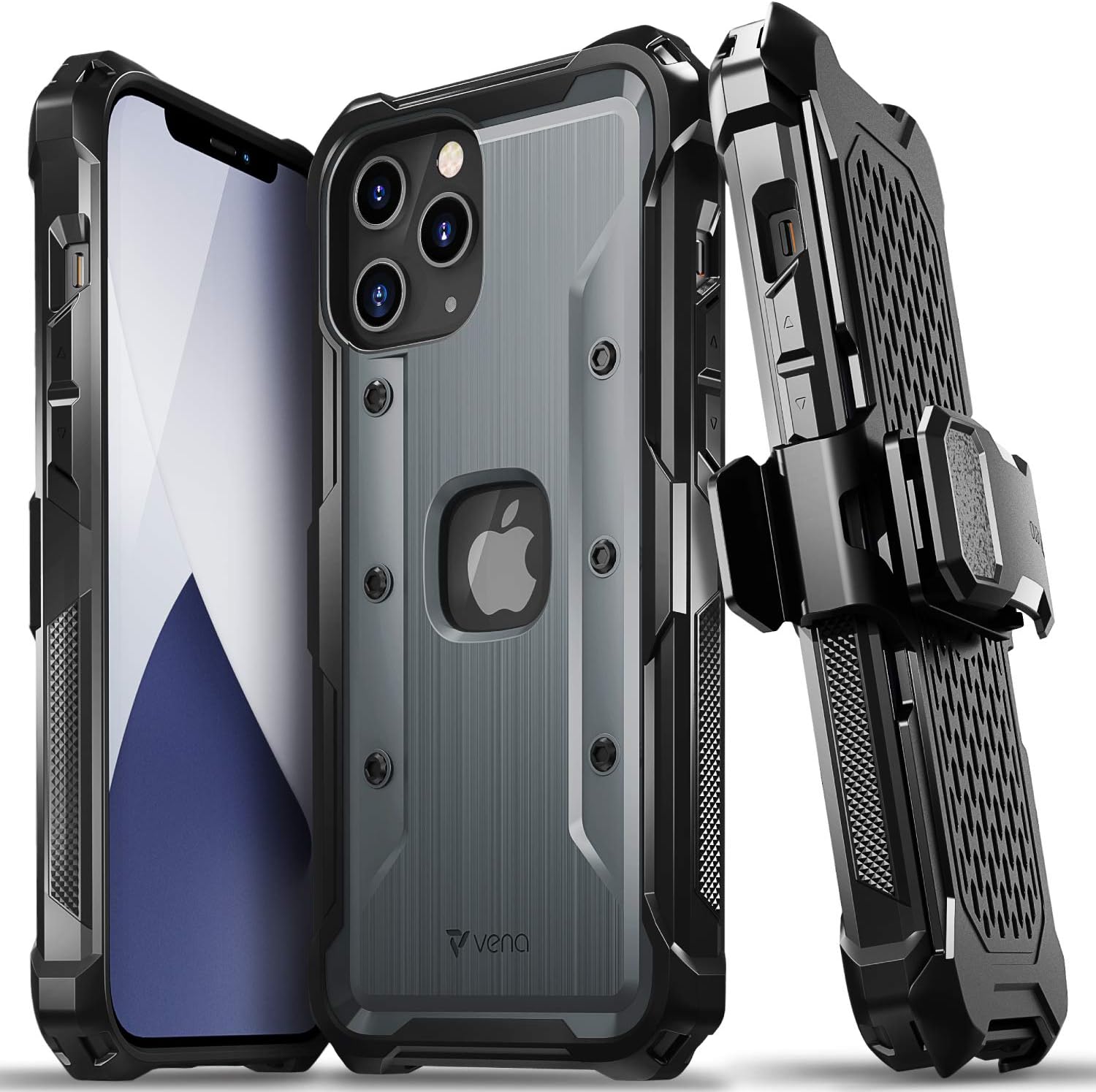 Amazon Com Vena Varmor Rugged Case Compatible With Apple Iphone 12 Pro Max 6 7 Inch Military Grade Drop Protection Heavy Duty Holster Belt Clip Cover With Kickstand Space Gray Cell Phones