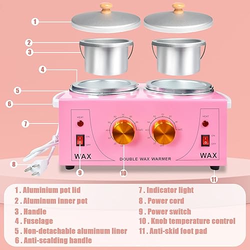 Miniatura 7 de Calentador de cera doble eléctrico, calentador de cera eléctrico, máquina profesional para depilación, calentador de cera para parafina, piel