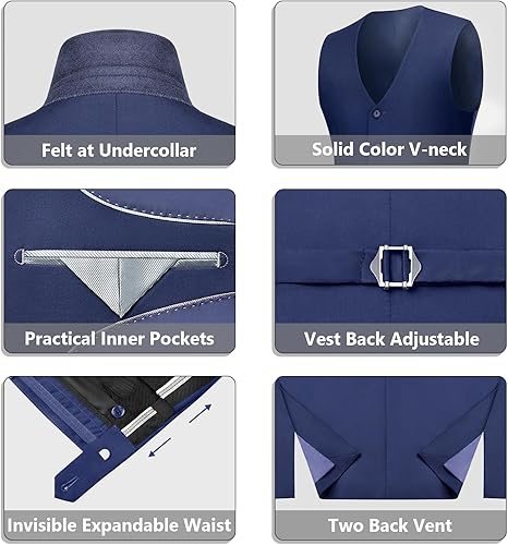 Miniatura 5 de LUPURTY Trajes para hombres, traje de 3 piezas para hombre, ajuste delgado, chaqueta sólida chaleco pantalones con corbata, conjunto de esmoquin de