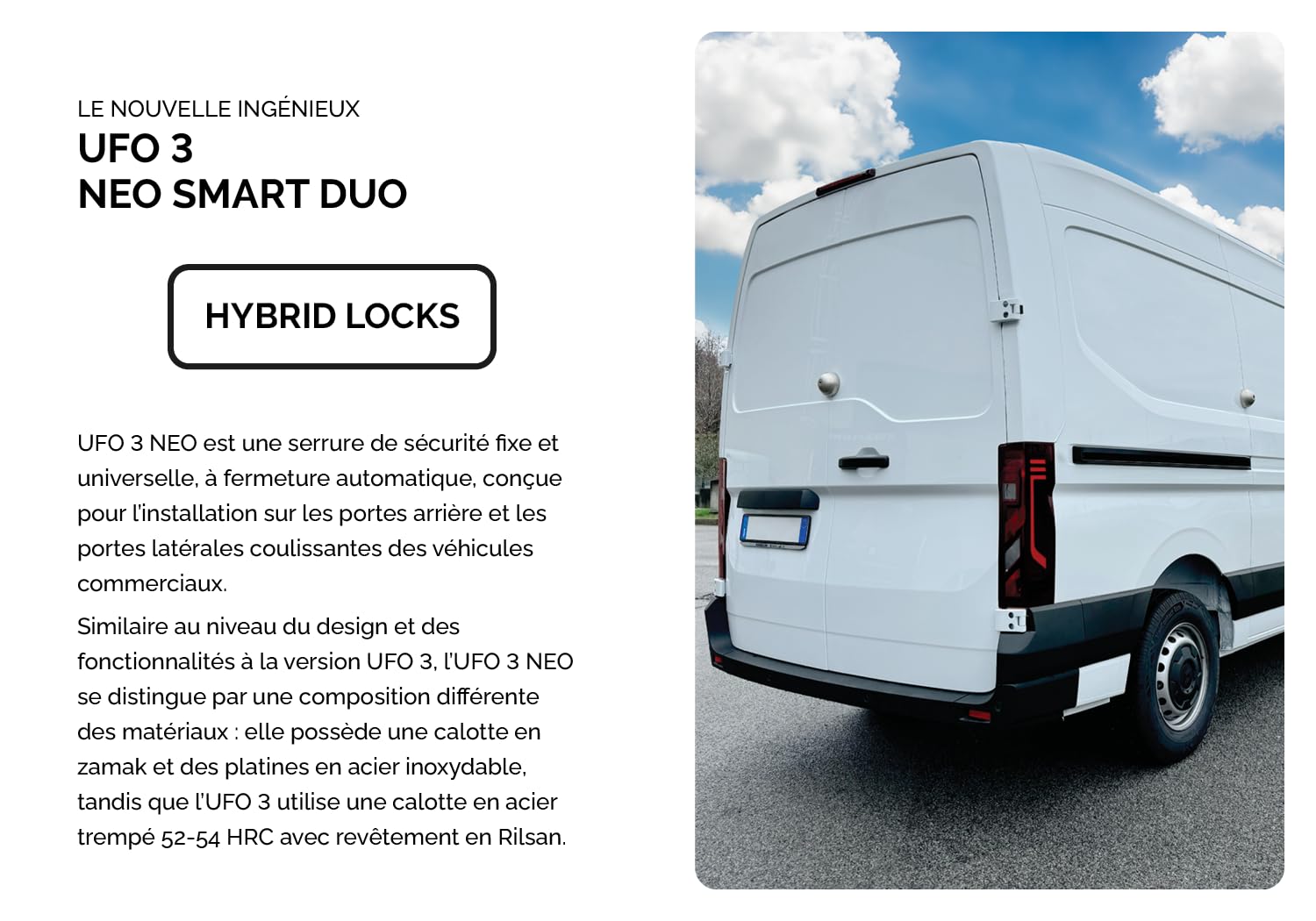 MERONI SERRATURE UFO UFO 3 Neo Smart Duo Serrure Antieffraction - Haute Sécurité pour Fourgons Véhicules Utilitaires Légers - Double Verrouillage Manuel Automatique, Cadenas Fourgon - Made in Italy