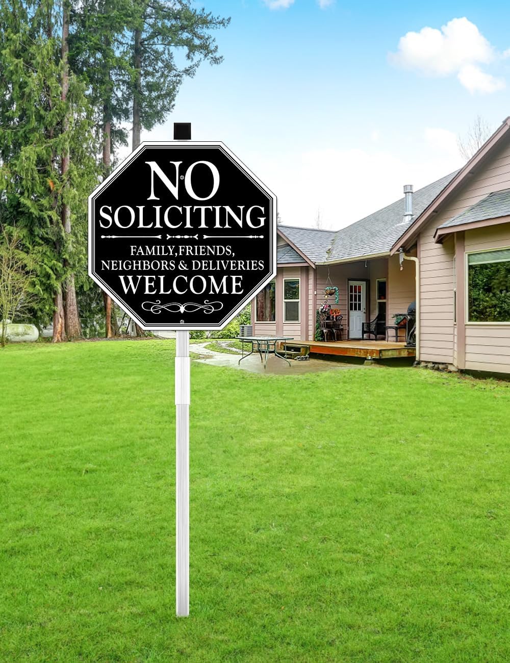  No Soliciting Sign For House, 11" x 27" No Soliciting Yard Sign With Stake, Metal No Soliciting Sign Perfect For Yard, Easy To Install (Welcome) thumbnail