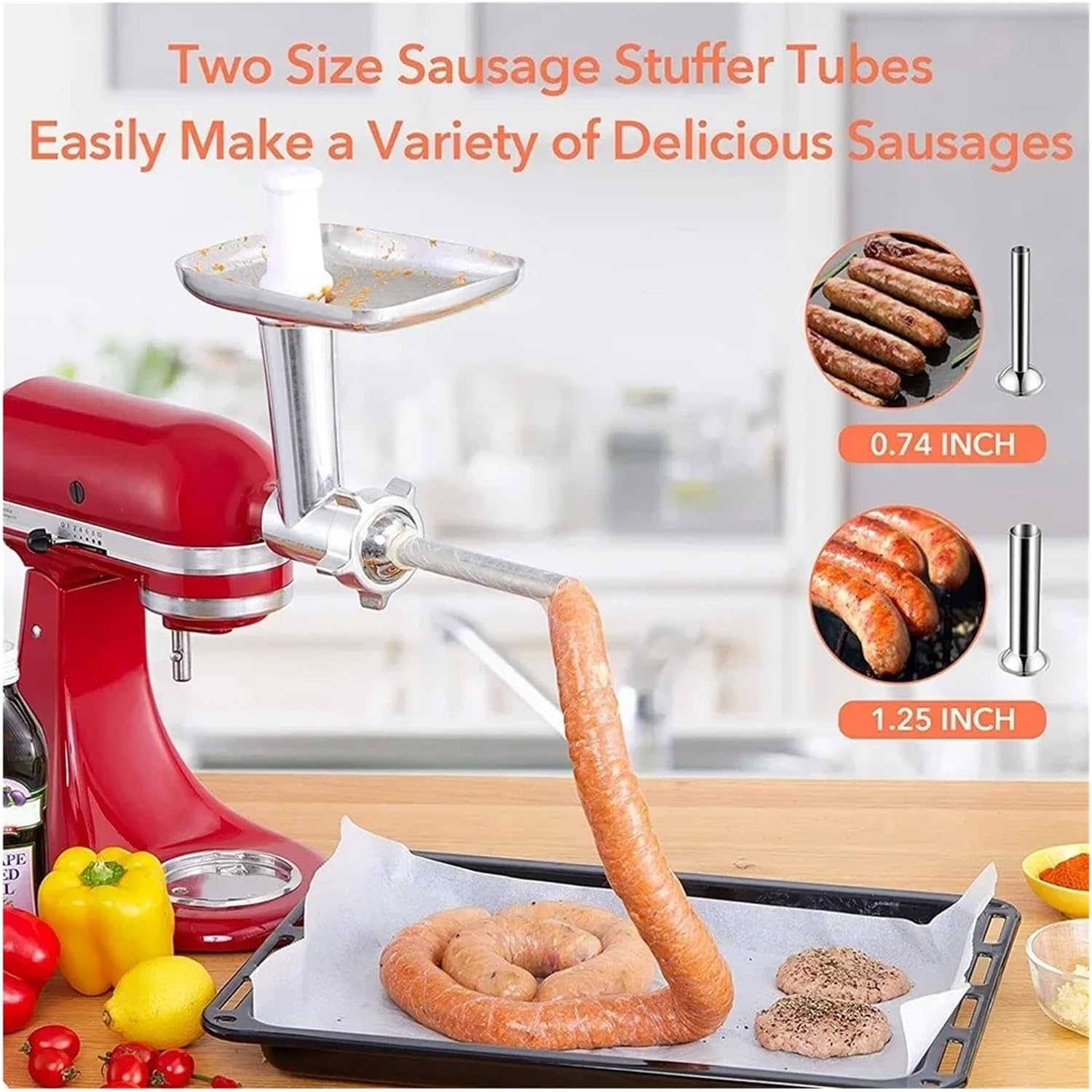 Meat Grinder Blades Attachment Sausage Stuffer Accessories Compatible For KitchenAid Stand Mixer All Metal Meat Mincer