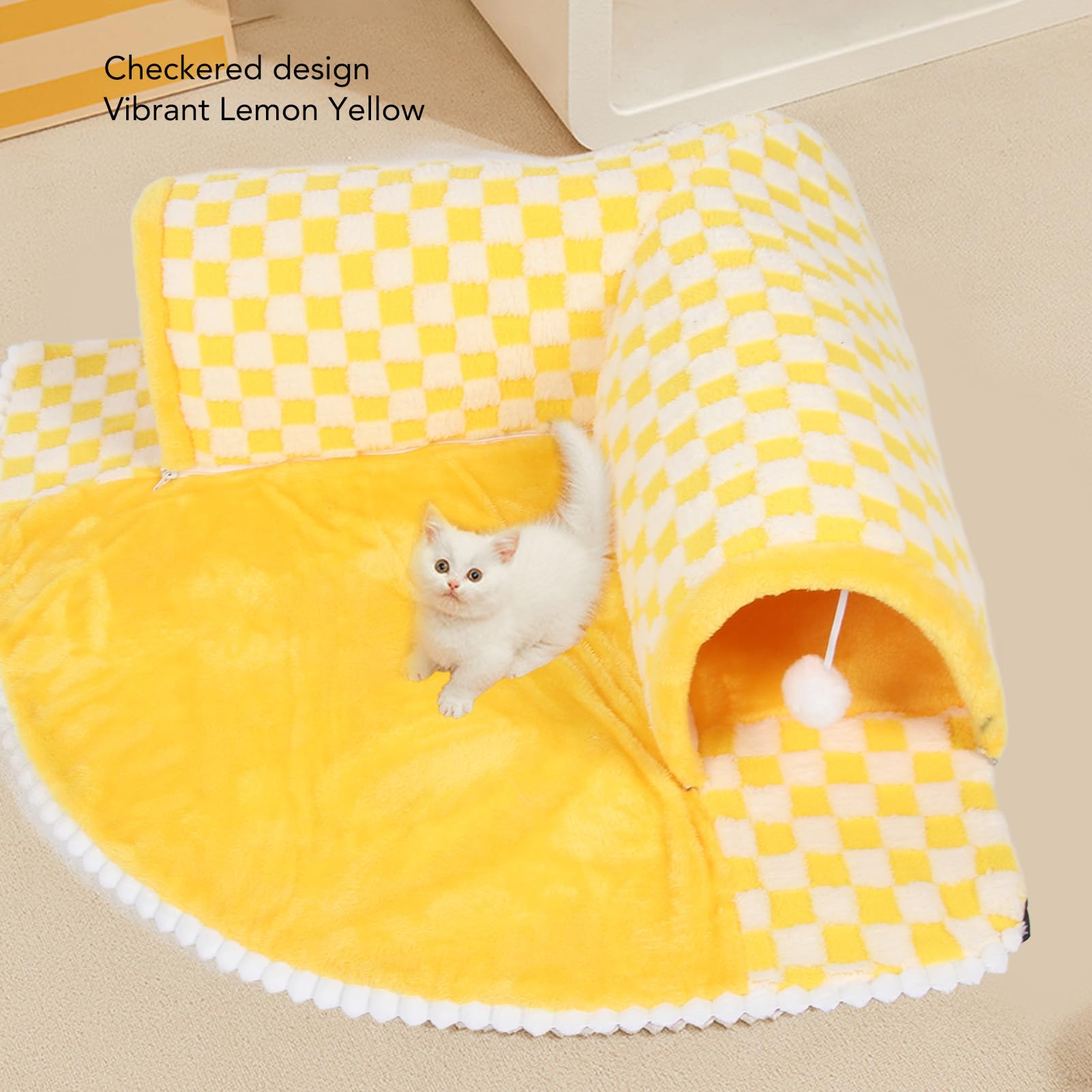2 Piezas de Alfombra para túnel de Gato, Cama de Felpa Desmontable para Gatos, Cama Plegable y Lavable con cojín Suave para Gatos de Interior, túnel-casa de Felpa para decoración