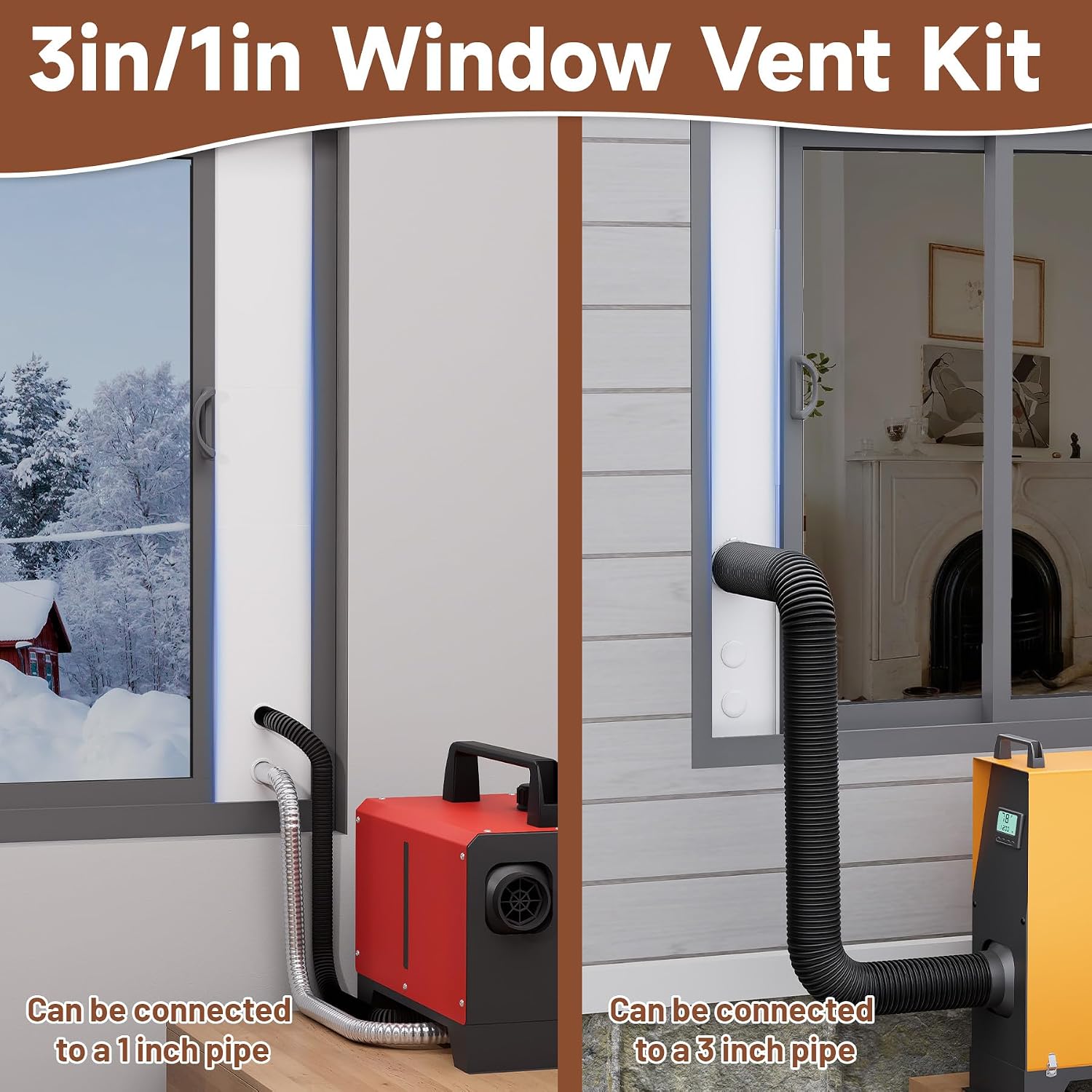 BJADE'S Diesel Heater Window Vent Kit,Universal Fits 3" & 1" Pipes,Adjustable Window Vent Seal Panels for Sliding Window Up to 39",with Stainless Steel Louvered Vent and Gaskets for Heat Resistant