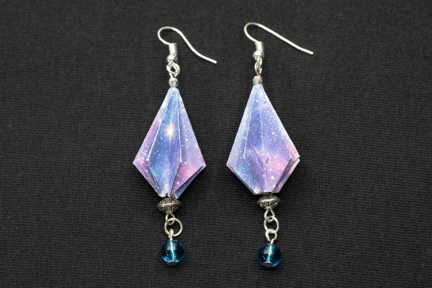 Origami space earrings Miniblings pendant space boho hippie blue pearl