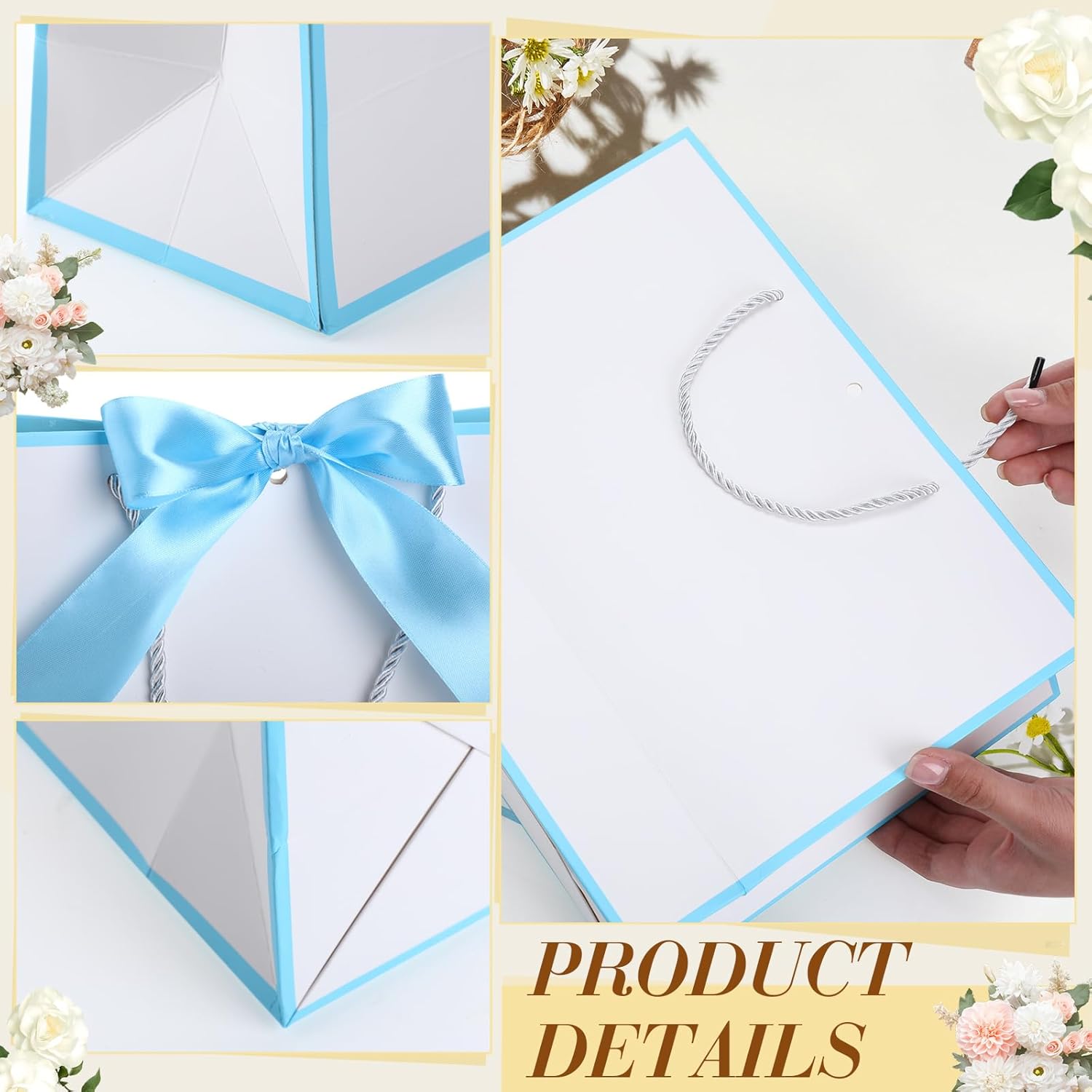Tosstuki 36 Pack Thank You Gift Bags with Handle 3 Sizes Welcome Bags Thank You Return Gifts with Bow Ribbon for Birthday Party Wedding Bridesmaid(Blue)