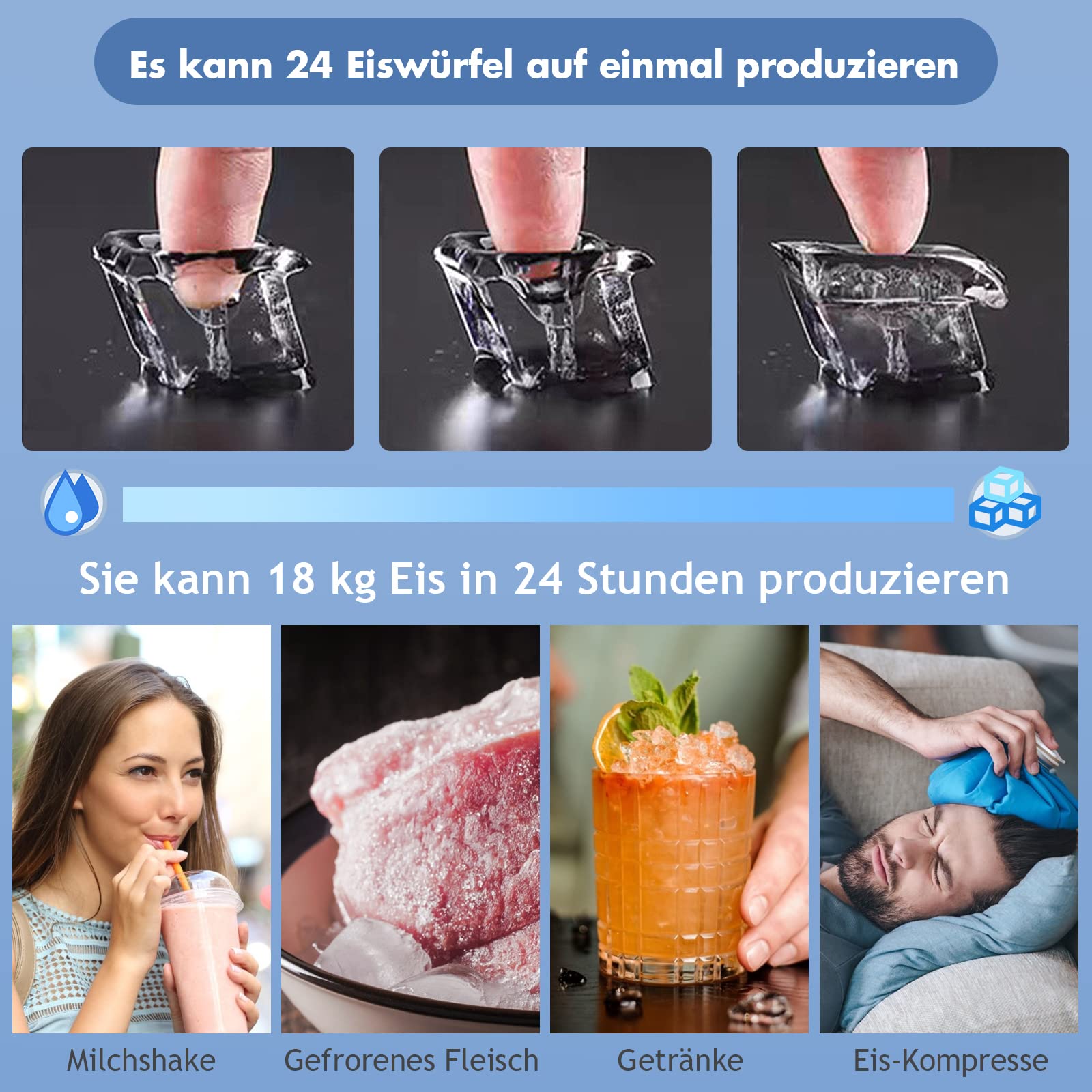 COSTWAY 3,2L Eiswürfelmaschine Ice Maker, Eismaschine Eiswürfelbereiter inkl. Schaufel Timer / 24 Eiswürfel in 15min / 18kg 24H / LCD Anzeige