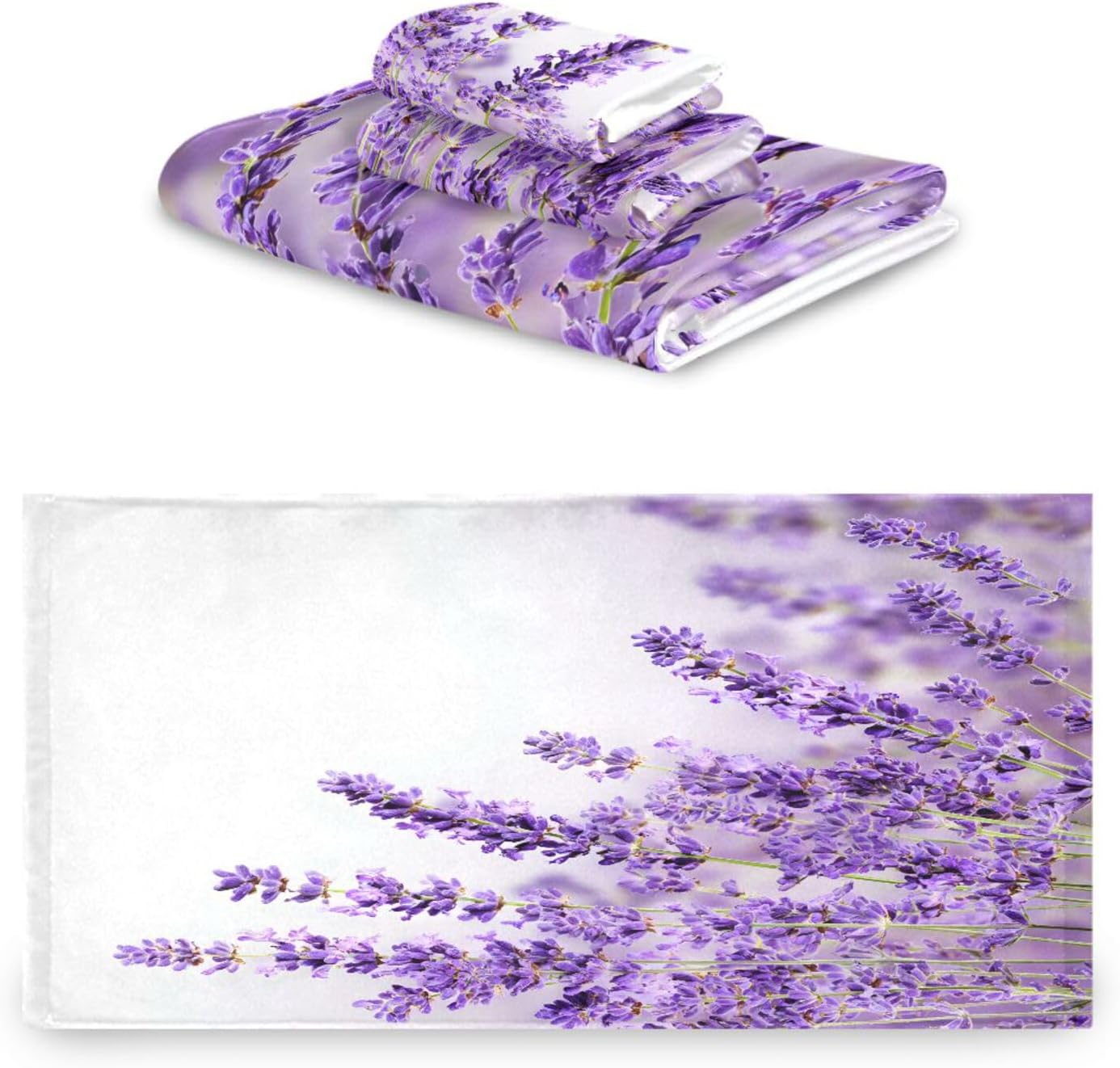 ALAZA Bunch of Lavender Flowers Bath Towel Set Luxury Decorative Set of 3, 1 Bath Towel 1 Hand Towel 1 Washcloth Soft Multipurpose for for Bathroom Hotel Gym Yoga Spa