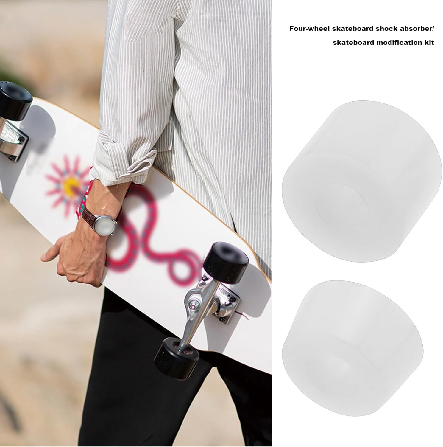 1 Set Skateboard Pad Shockproof Bushings Wheel Bushing Rubber Shocking Absorber for Trucks Repair Rebuilding Kit Outdoor Kateboarding Accessories, White