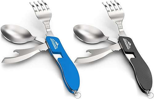 Miniatura 8 de 2 cubiertos plegables para acampar, desmontables, portátiles y versátiles, de acero inoxidable, tenedor, cuchara y abridor de botellas, compacto,