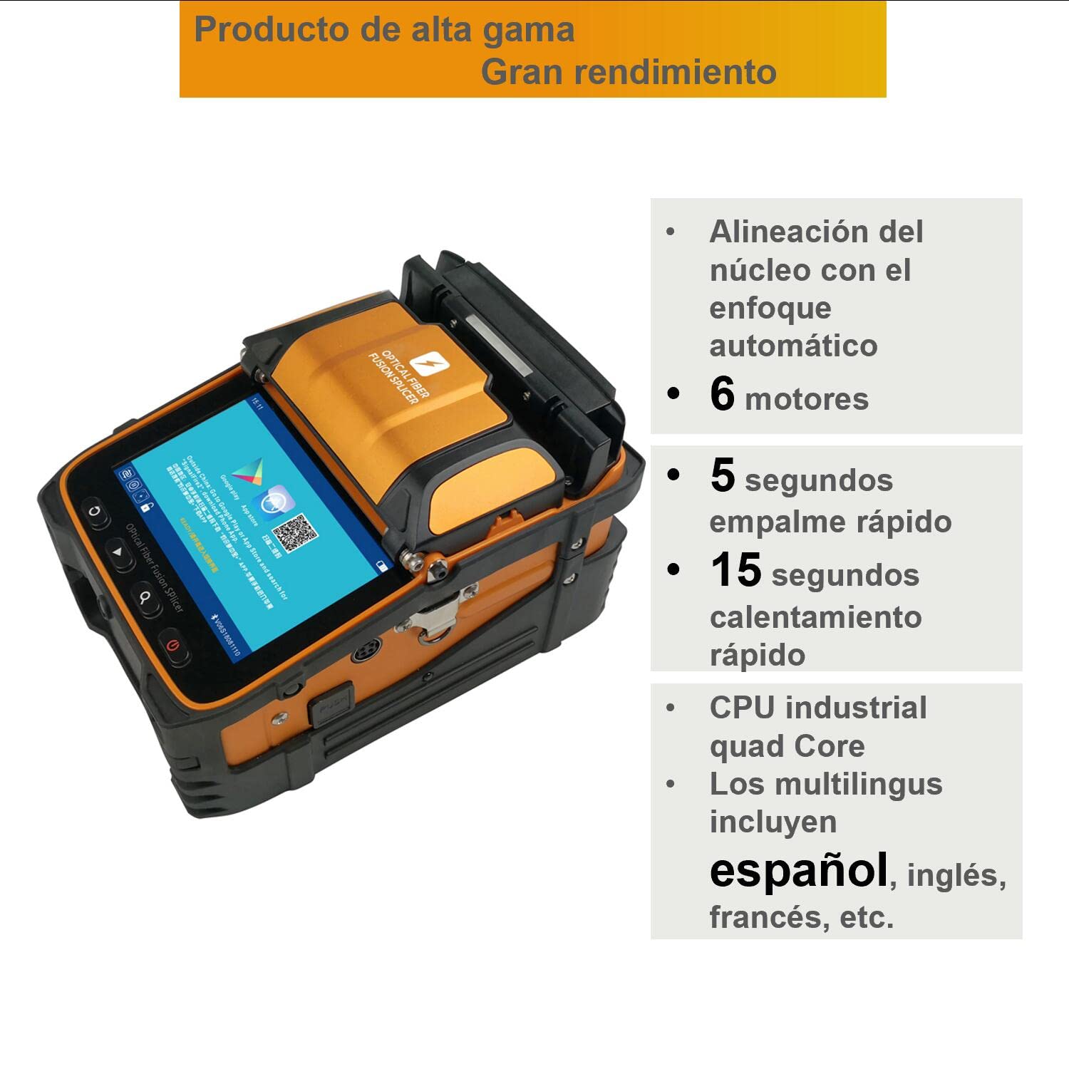 Fusionadora Fibra Optica AI-9 Fusion Splicer Rápido 5 segundos Empalme 15 segundos Calentamiento con vídeos tutoriales, Fusionadora de fibra optica para FTTH y proyectos de empalme de cables