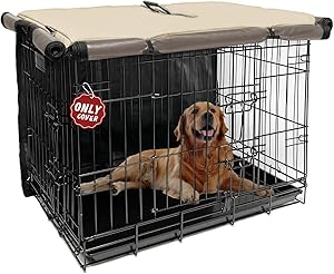Dog Crate Cover 36 Inch, Pet Kennel Cover for Wire Large Dog Cage with1 2 3 Doors, Waterproof 600D Oxford Fabric Indoor/Outdoor Khaki (Only Cover)