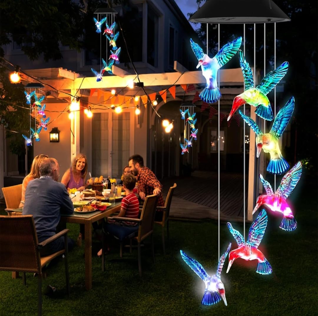 Solar-Powered Hummingbird Wind Chimes with Color-Changing LED — Hanging Garden & Patio Décor, Waterproof Outdoor/Indoor Lights-image-18