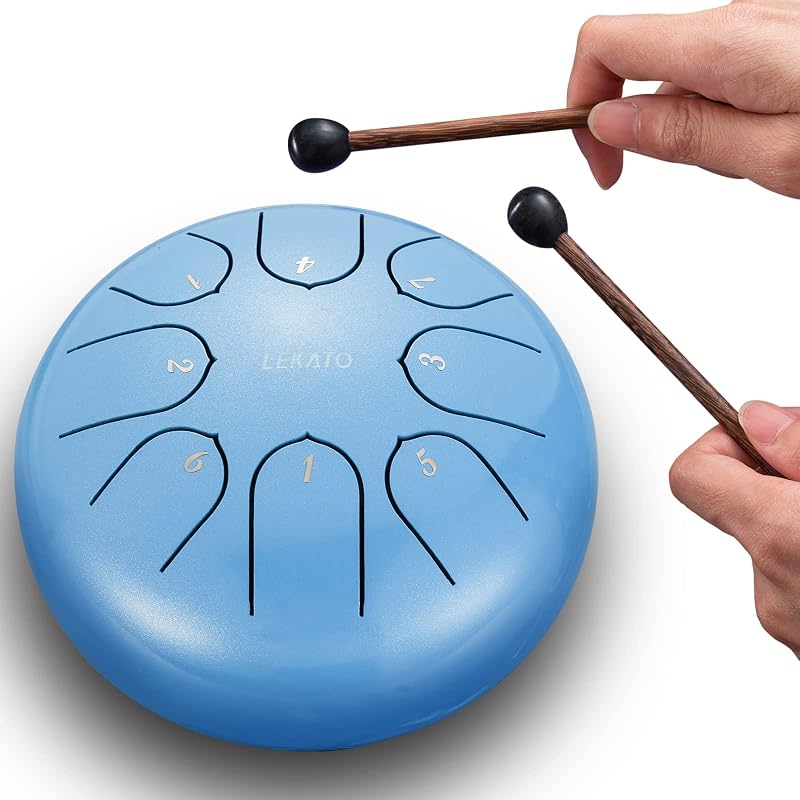 LEKATO Acél Nyelv Dob 15,2 cm 8 Hangú C-Hangnemben - Kék Meditációs Hangdob Jógához, Hangterápiához, Kezdőknek Ütőkkel és Kiegészítőkkel