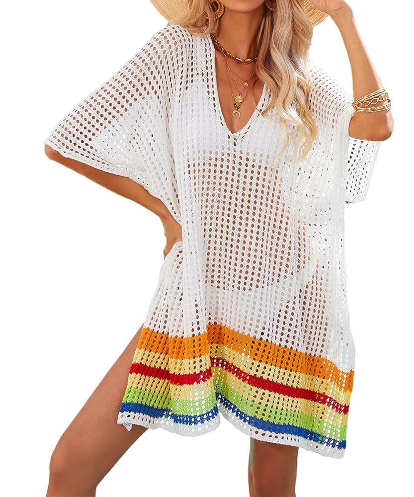 Copricostume Donna Trasparente Con Scollo V - Vestito Spiaggia Sexy Per Mare E Piscina - Foto 5