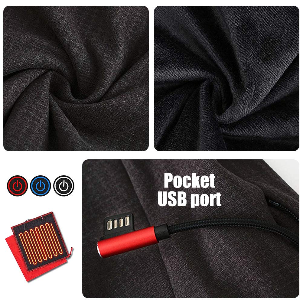 Maglietta termica unisex riscaldata, termica, a maniche lunghe, regolabile, lavabile, con presa USB, per corsa, sci, ciclismo