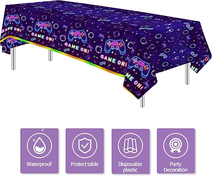Video Game Party Tablecloth Decorations, Neon Glow Theme, 3 Pack