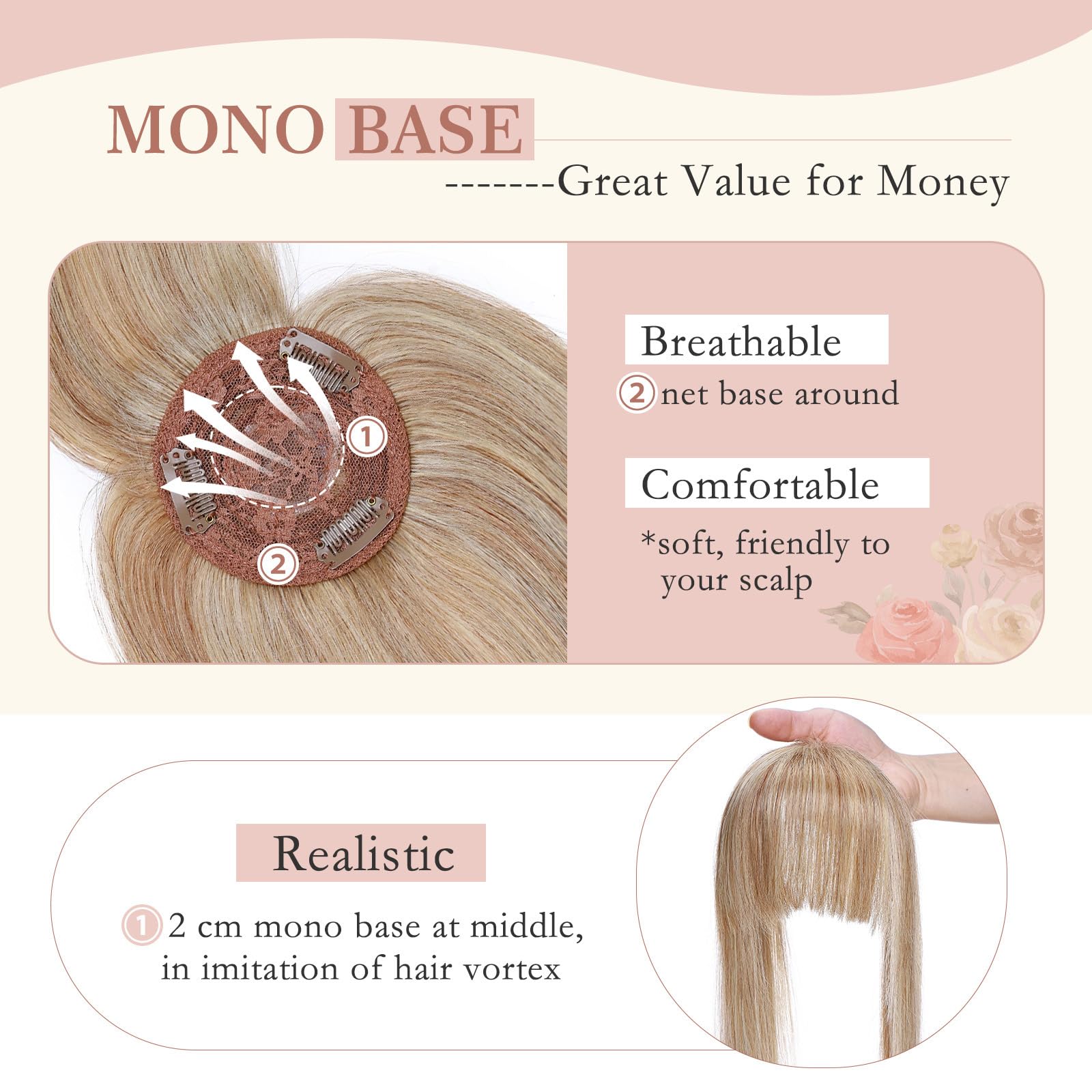 Elailite Real Human Hair Toppers for Thinning Hair Women with Bangs - Image 4