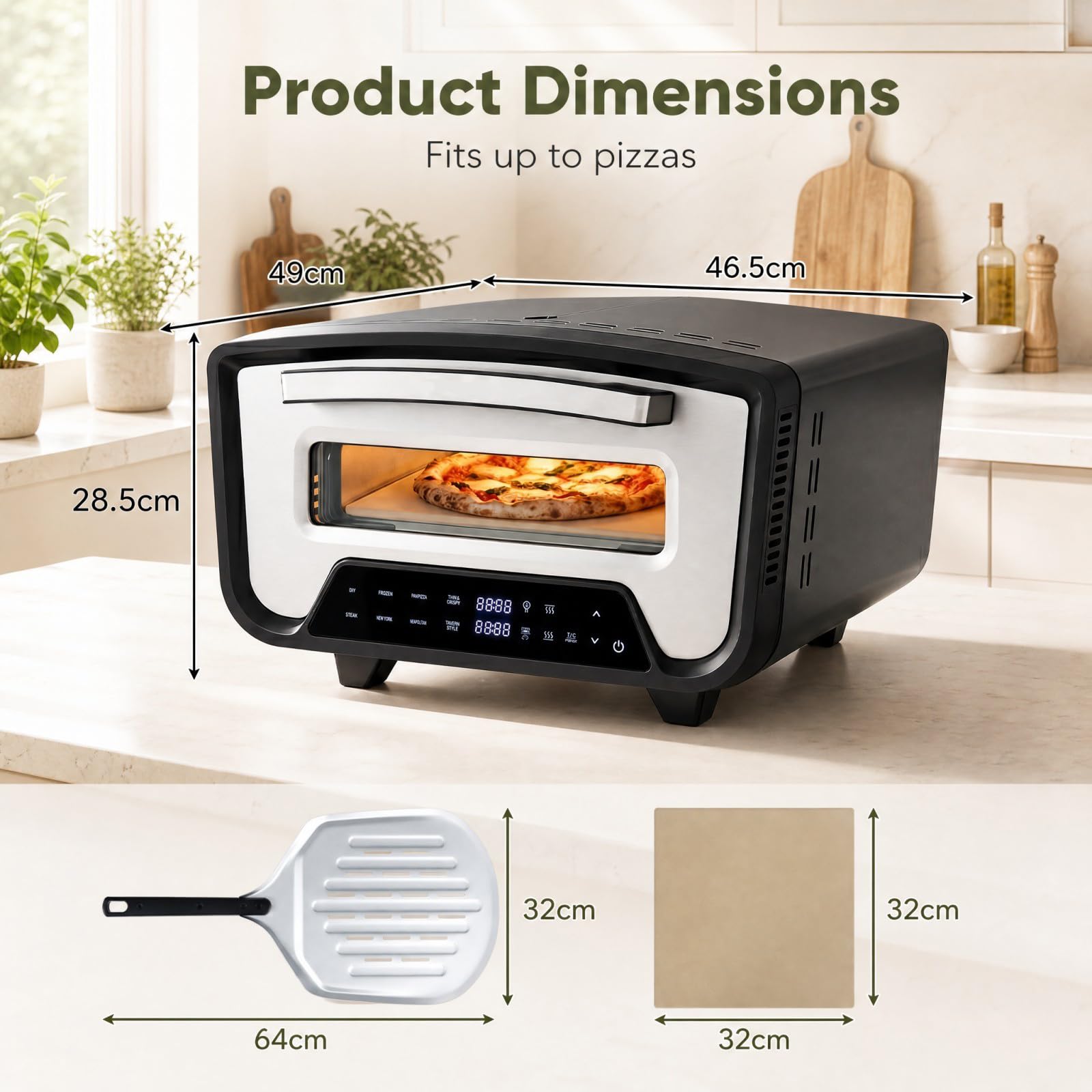 GIANTEX 1700W Forno Elettrico per Pizza da Interno con Pietra e Pala