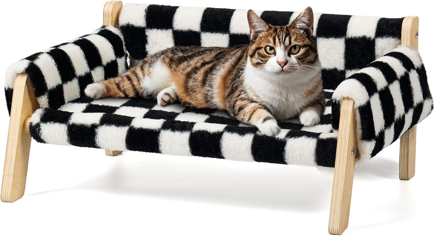 Elevated Cat Couch Bed for Indoor Cats – Wooden Pet Sofa with Removable Washable Thick Cover Raised Kitty Lounge Chair Suitable for Puppy or Small Animals(Cat Sofa Chessboard) Elevated Cat Couch Bed for Indoor Cats – Wooden Pet Sofa with Removable Washable Thick Cover Raised Kitty Lounge Chair Suitable for Puppy or Small Animals(Cat Sofa Chessboard)