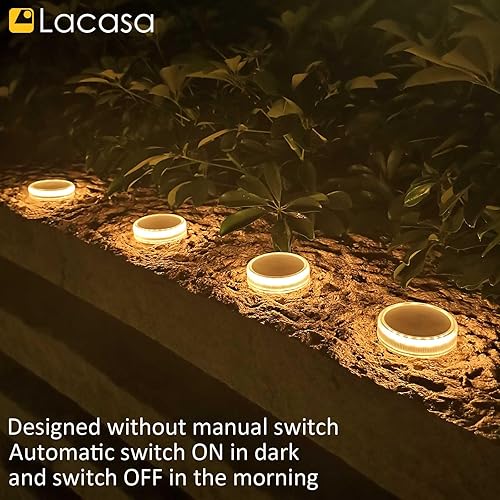 Miniatura 6 de Lacasa Paquete de 4 luces solares para cubierta al aire libre, impermeables, LED, luces de escalón de jardín, luces solares para muelle de entrada,