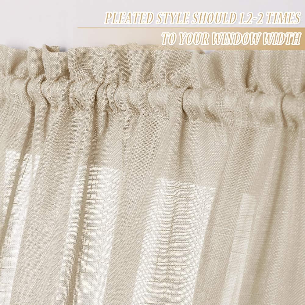 RYB HOME Sidelight Windows Curtains - Semi Sheer Drapes for Front Door Diffuse Sun Glare Privacy Sheers for Foyer Window Living Room Dining Area Bungalow, 2 Free Ropes, One Pair, W 30 x L 72, Beige