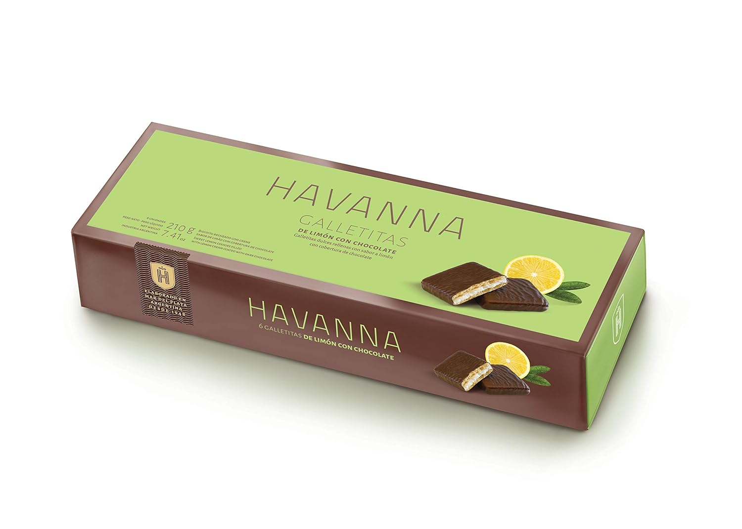 Havanna Chocolate Covered Lemon Cookies – Real Lemon Cream Filled Cookies Coated in Semi-Sweet Chocolate – Authentic Argentinian Treats for Snacking and Gifting, Box of 6