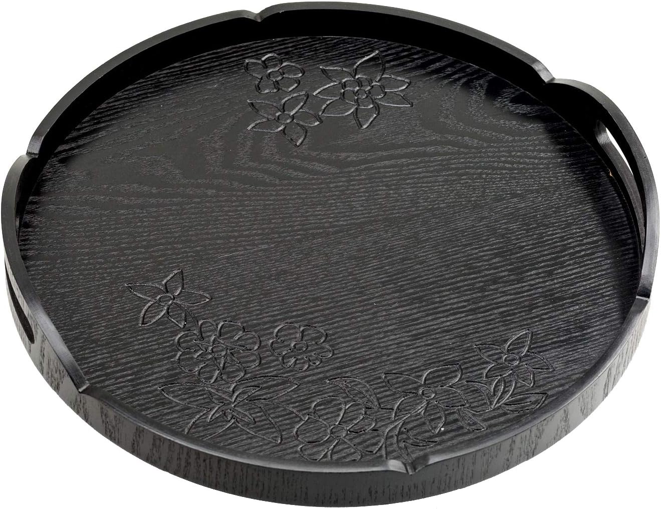 Round Wooden Serving Tray Breakfast Tray with Handles, 13-Inch