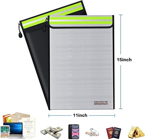 Miniatura 2 de Bolsa de documentos ignífuga de 15 x 11 pulgadas, bolsa segura de viaje para oficina en casa, con tira reflectante para documentos A4, dinero en