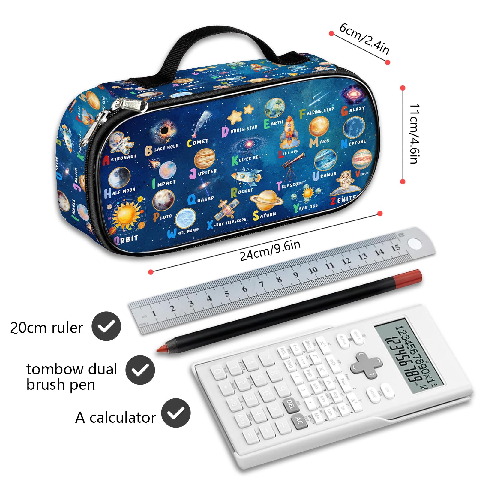Estuche para lápices espacial, caja de lápices de astronauta para niños, bolsa de bolígrafo Galaxy de gran capacidad con compartimentos con cremallera para la escuela y la oficina