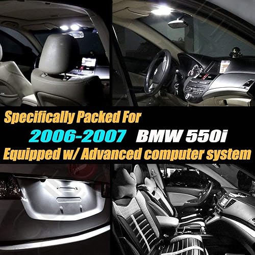 Miniatura 2 de Canbus - Kit de luces LED para interior de automóvil, 18 unidades, sin errores, 6000 K, compatible con BMW 550i 2006-2007, equipado con sistema