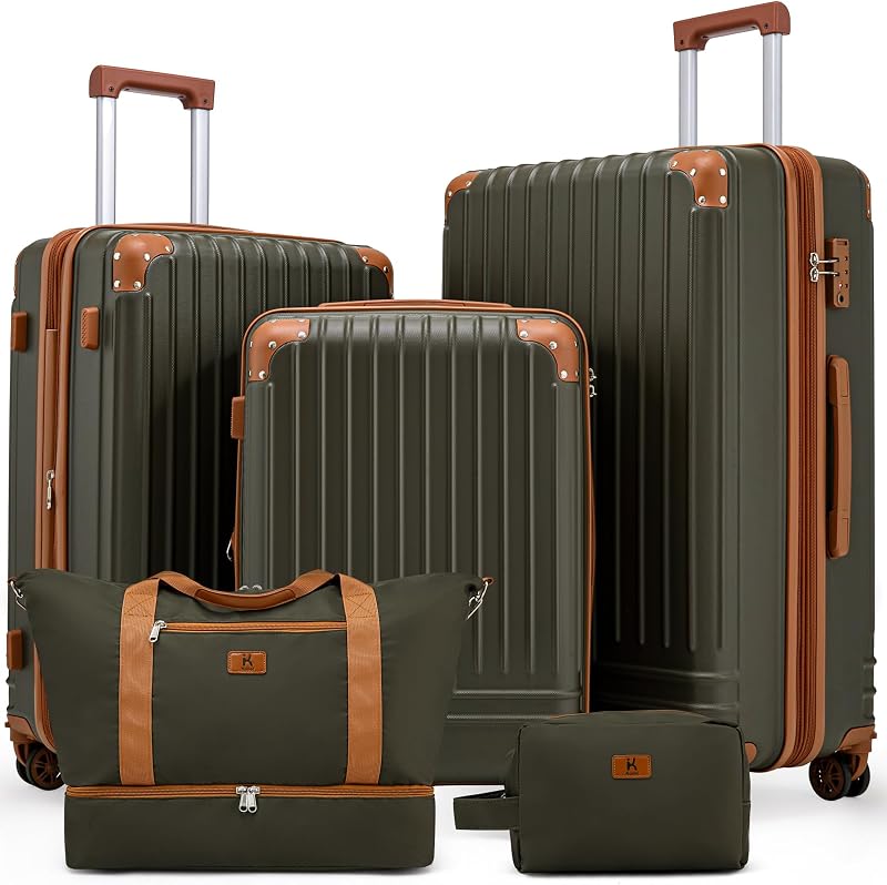 Luggage Sets 5 Piece Hardside Expandable Durable Suitcases with Wheels | Unisex Hardside ABS Suitcase Set, Detachable Spinner Wheels，TSA Lock， Hardshell Lightweight luggage for Family Travel