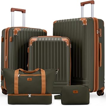 KUNEL Expandable 5 Piece Luggage Sets with Detachable Spinner Wheels and TSA Lock, Unisex Hardside ABS Suitcase Set, Hardshell Lightweight Waterproof Travel Hard Case Suitcases with Wheels, OliveDrab