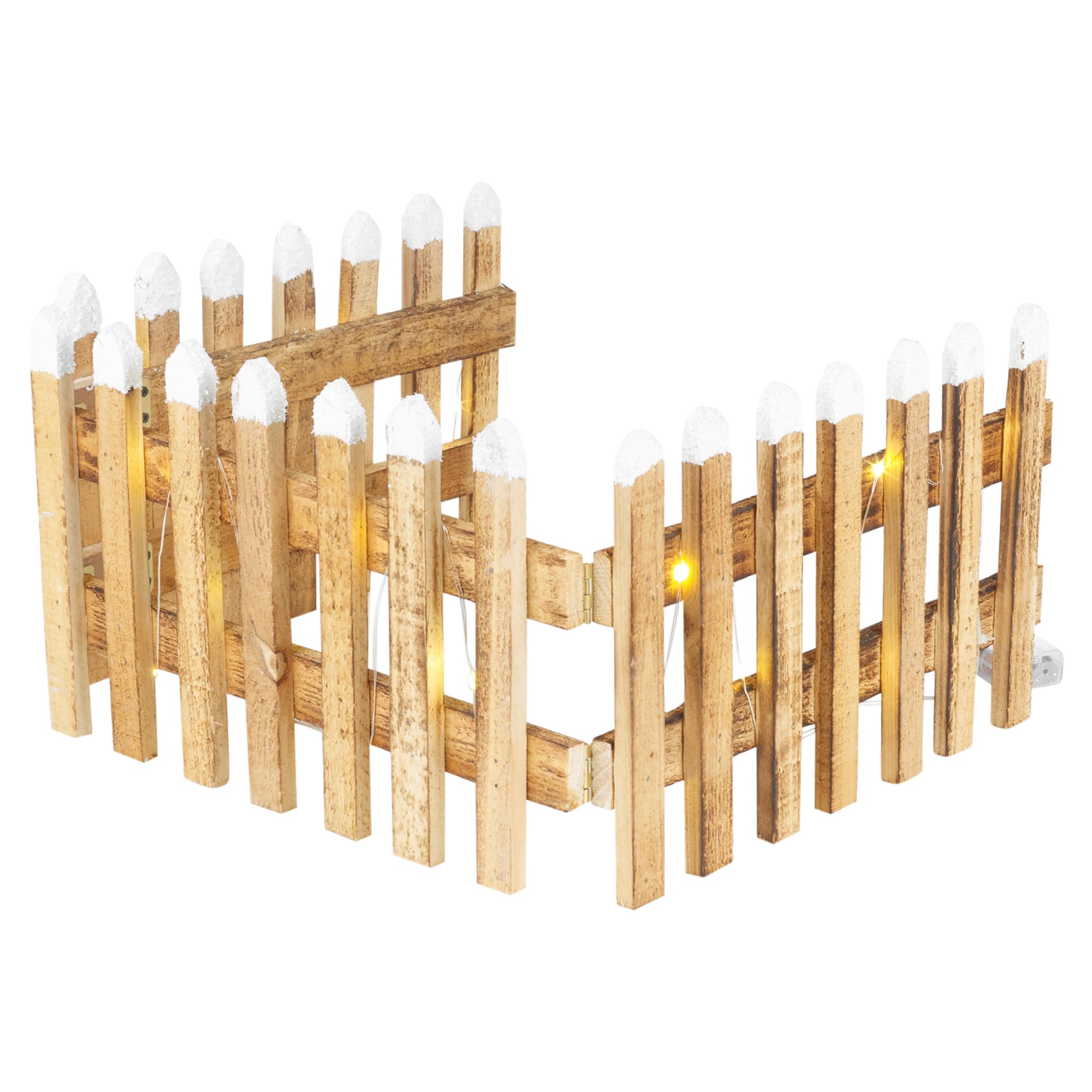 Urbnliving Beige Pre Lit Led Light Up Wooden Snow Topped Christmas Tree Picket Fence | Xmas Tree Skirt Stand Border Fence Decoration (1, 90Cm L X 2Cm D X 20Cm H)