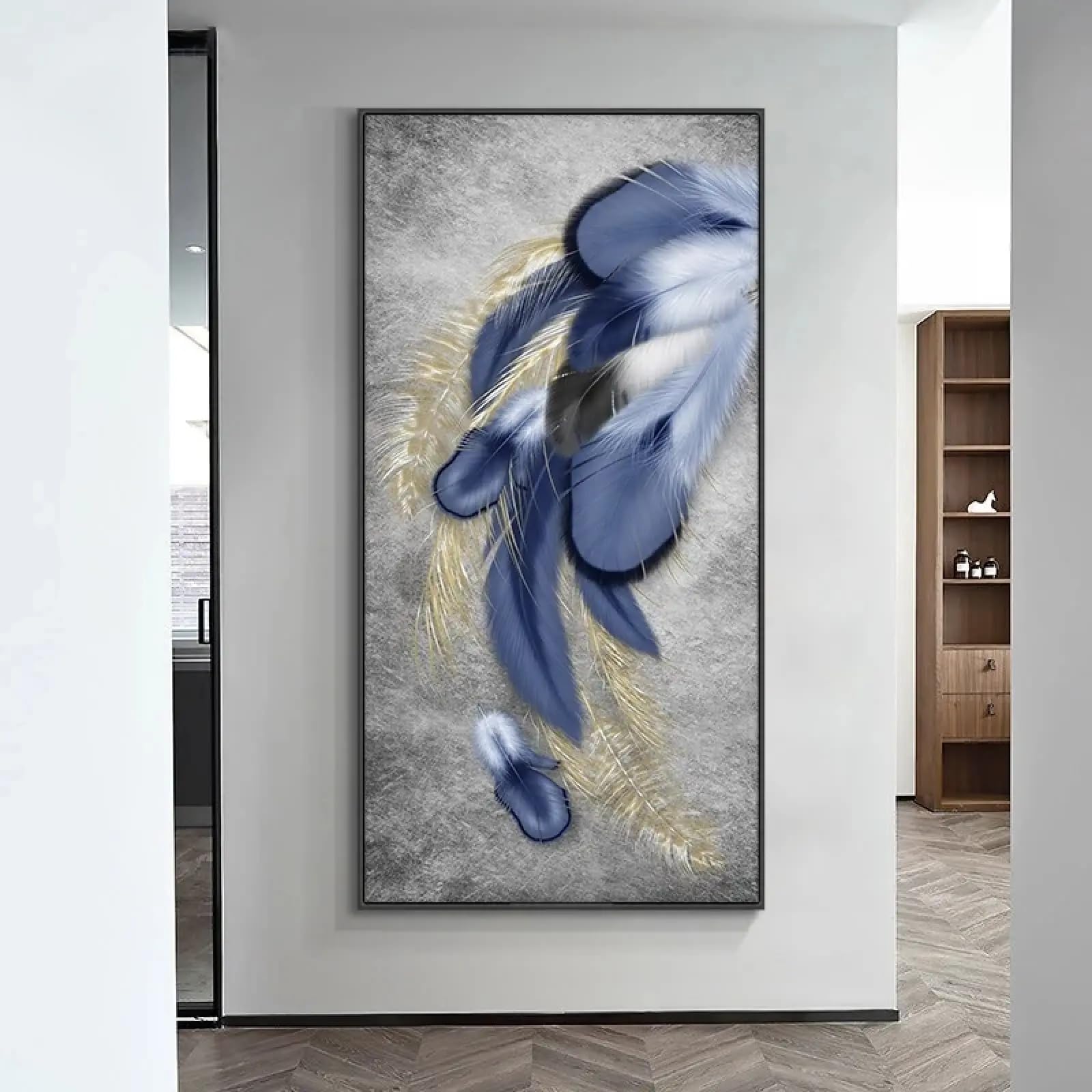 Impression sur toile plumes de cerf dorées cadre 40x80cm