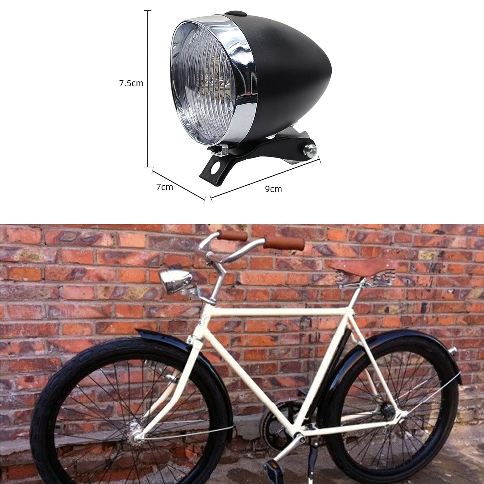 Retro Bike Headlight for Night Riding Vintage Bike Lights Front and Rear Lowrider Bicycle Parts Headlamp Flashlight Vintage LED Bicycle Lights for Women Beach Cruiser Vintage Bike Accessories (Black)