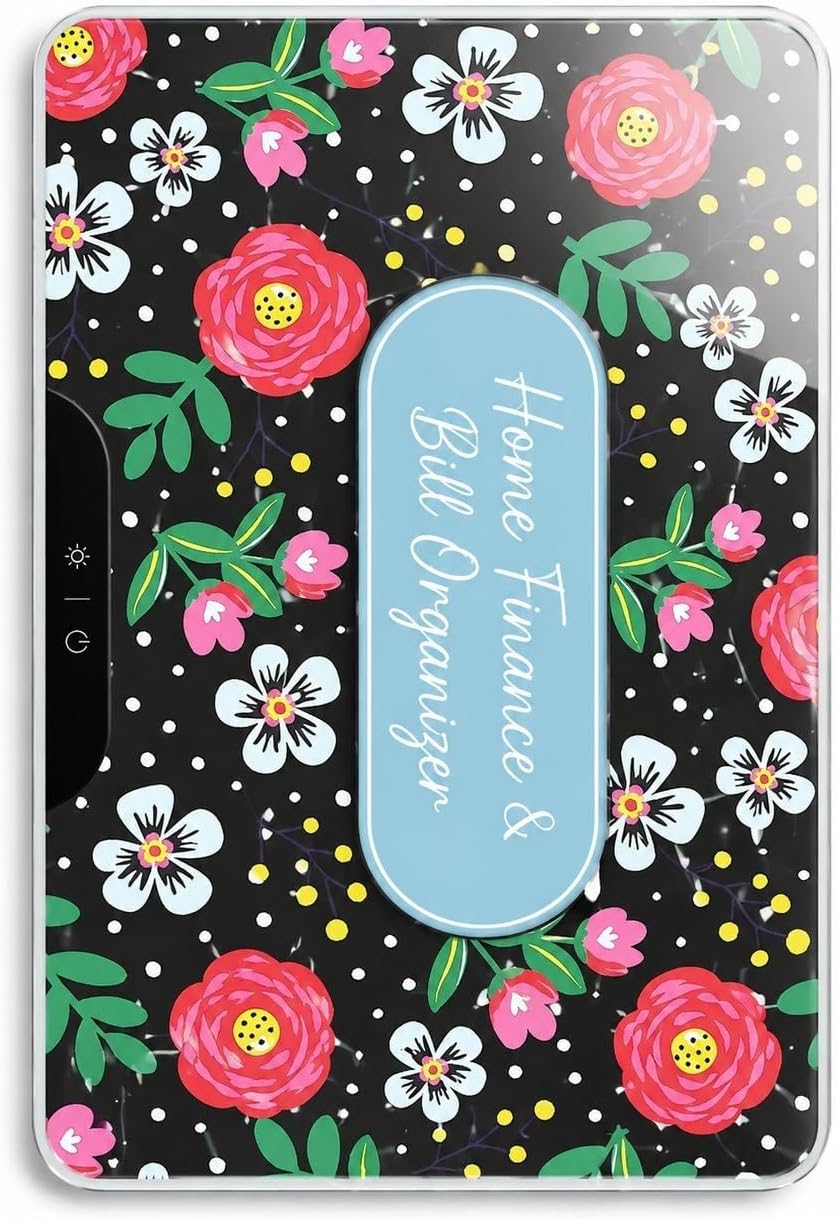 LED Drawing Board with Pockets (Blue and Pink Flowers on Black), 7 inches X 10 inches Set