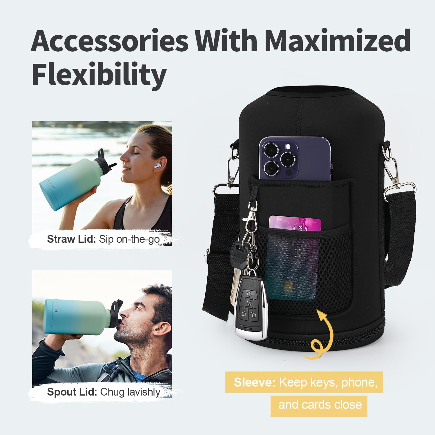 64 oz Insulated Water Bottle with Straw (Cold for 48 Hrs), Half Gallon Stainless Steel Triple Wall Vacuum Sports Water Jug, Leakproof Hydro Cup Flask with Straw Spout Lids & DIY Stickers - Image 3