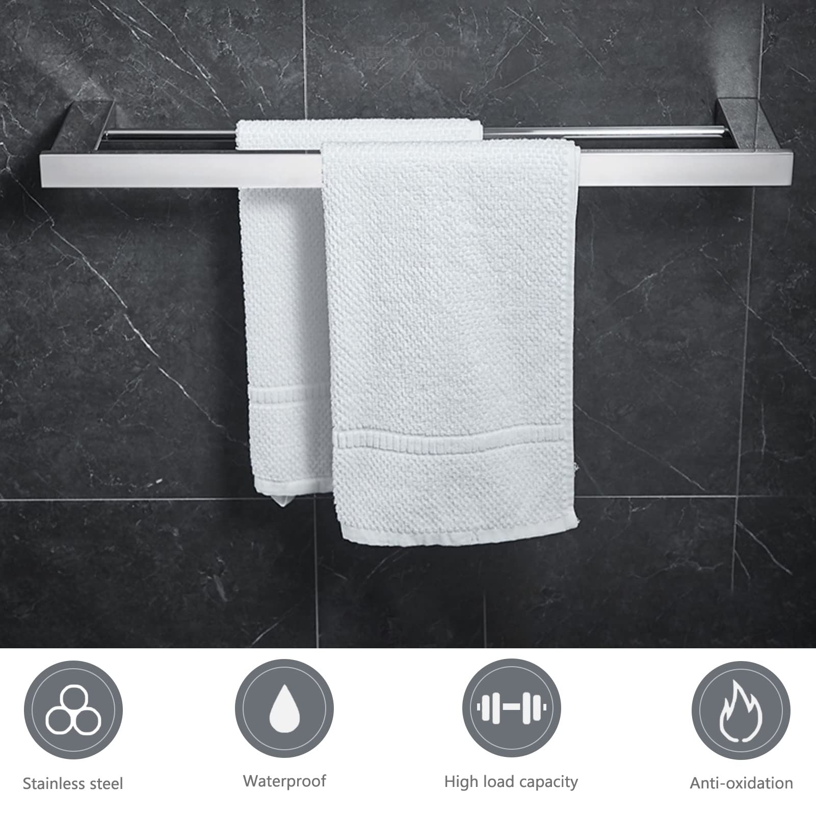 Soporte de toalla de mano de baño, barra de riel de toalla montada en la pared, rejilla de toallas de acero inoxidable SUS 304 para ropa de hardware y plato de cocina, 50 cm-70 cm, tornillos de