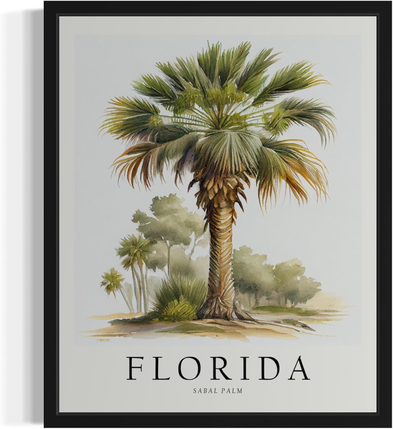 HomeArtPrint Florida Sabal Palm Tree Poster Wall Art Painting, US State Print Artwork, Vintage Art for Bedroom Bathroom Living Room Decor 83 (Florida Sabal Palm, 16 x 20 inches, Black Frame)