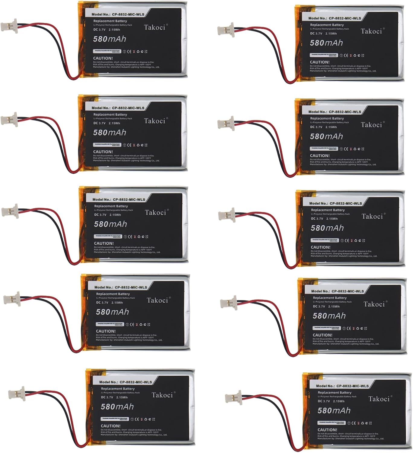 (10pcs) Replacement Battery for Cisco CP-8832 Wireless Expansion Microphone (CP-8832-MIC-WLS) 580mAh / 2.15Wh