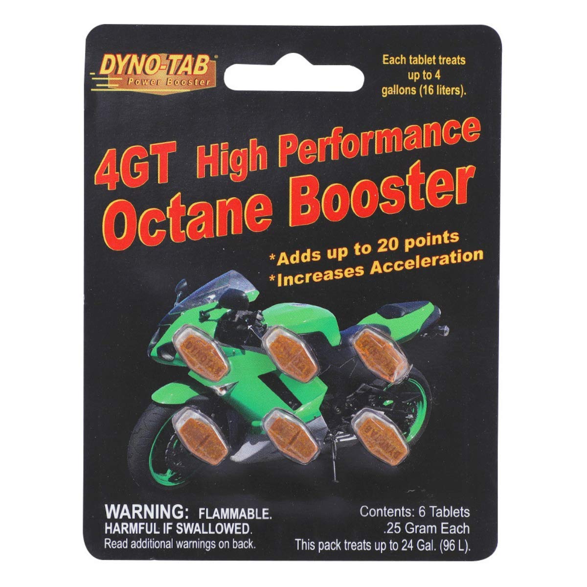 DYNO TAB – Octane Booster 45431, for Motorcycles & Bikes, Increase Octane, Increase Acceleration, Improve Power & Performance, Reduce Knocking, 6 Tablets Card, 1 Tablet Treats 16 Liter