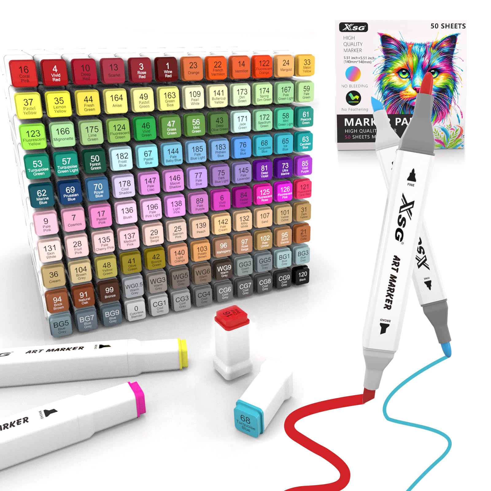 JINYANDIY120‑Color Dual‑Tip Alcohol Markers Set With Marker Pad