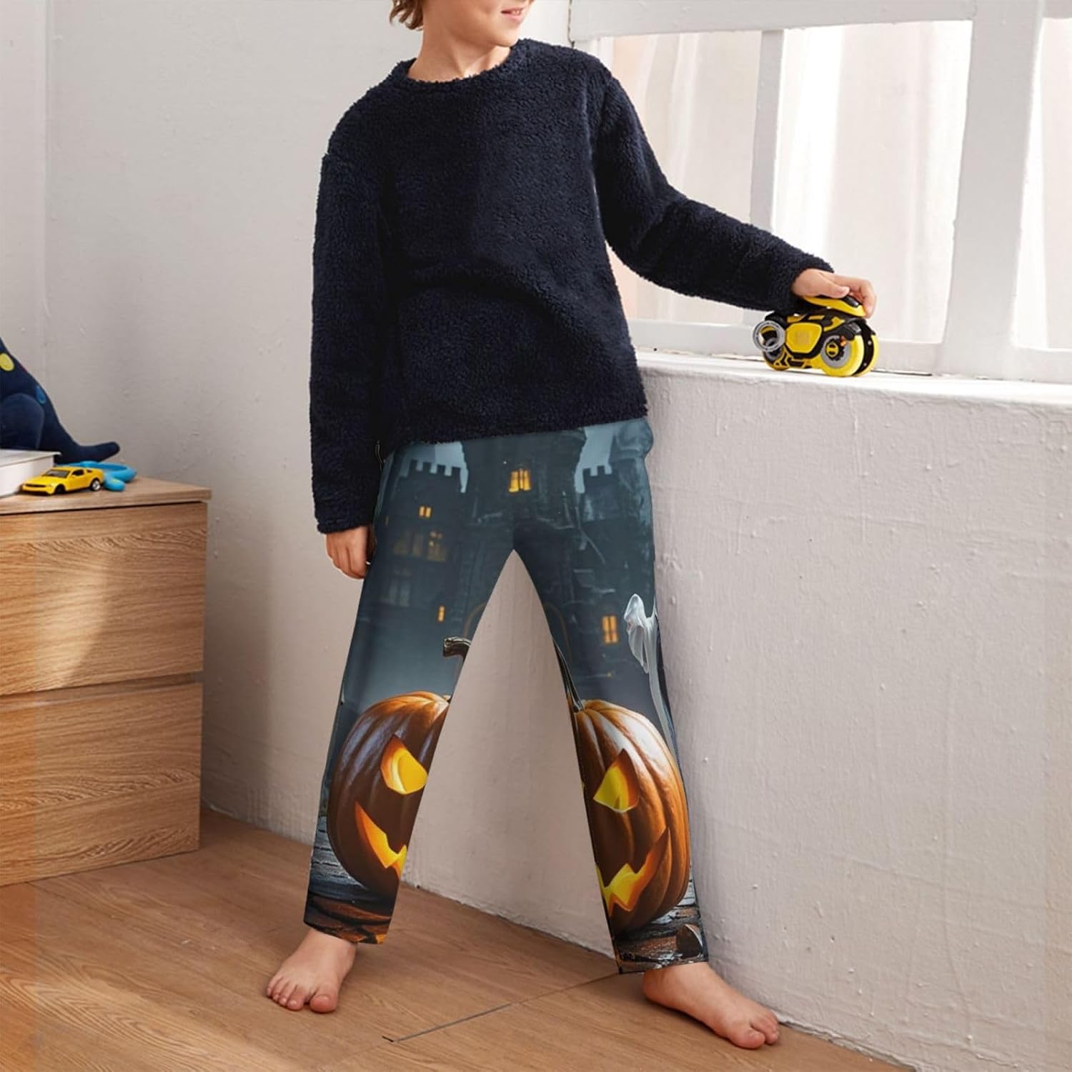 Mens Pajama Pants Soft Pajama Bottom Ghost Jack-O'-Lantern Funny Puppet Sleep Pant Lounge Pants with Pockets PJ Bottoms