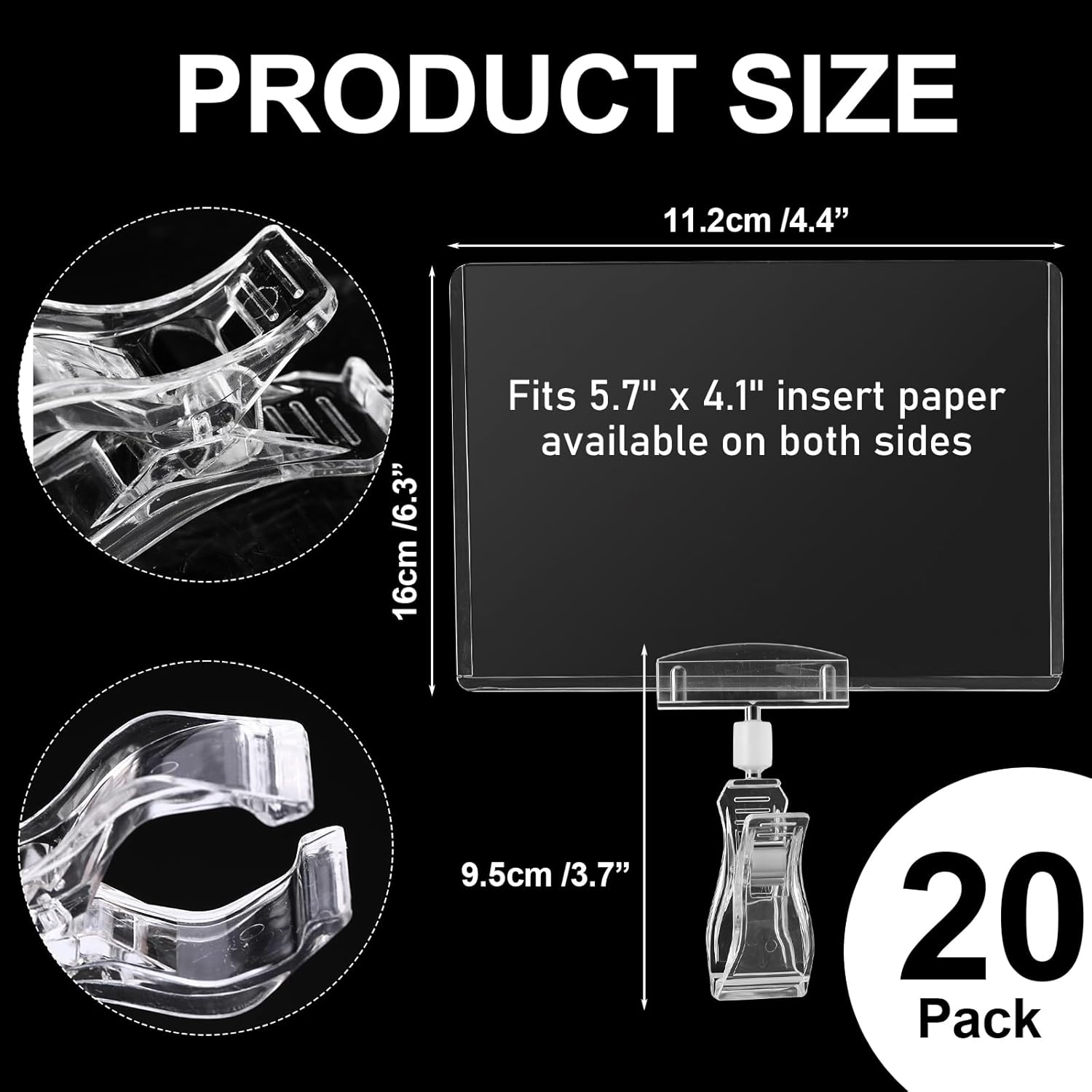 Epakh 20 Pieces Sign Clips Rotating Price Tag Clip Swivel Sign Holder for Handrails or Tubes with 20 Pieces Hard Card Sleeves PVC Card Protector for Shelves Store Supermarket(Sector Style) - Image 2