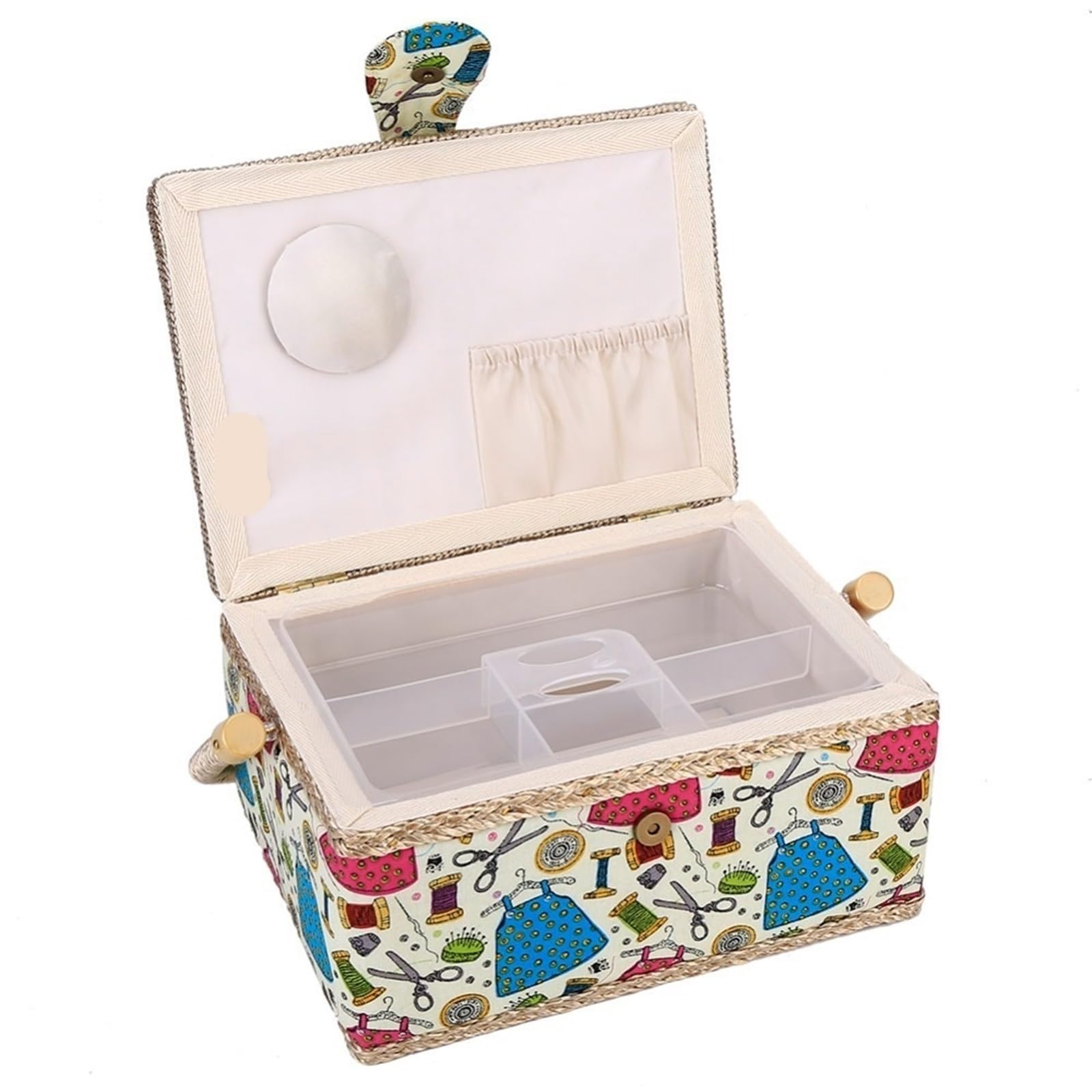 Hand-Carried Sewing Basket Fabric Storage Vintage Wooden Sewing Basket