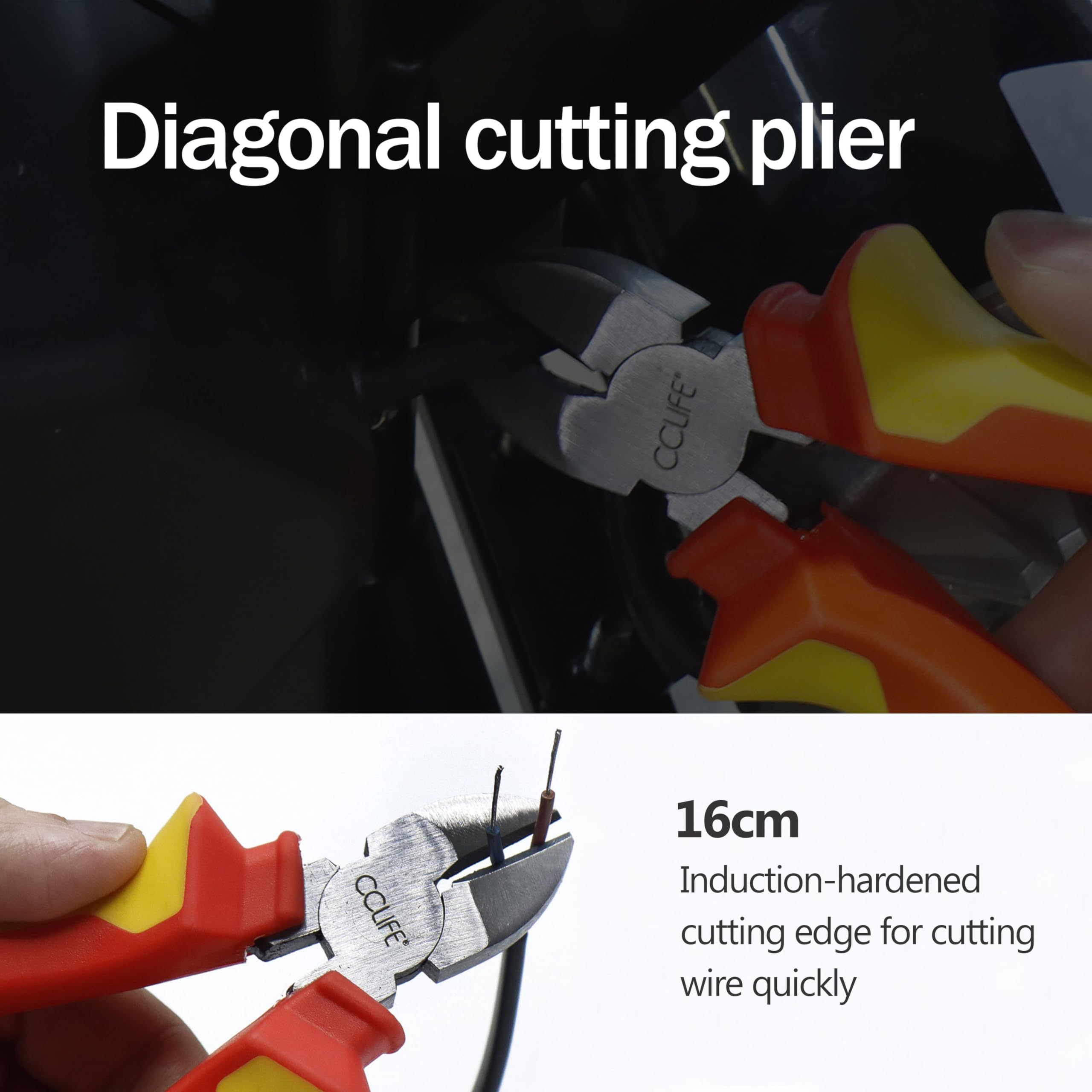 CCLIFE Jeu de 4 Pinces,Pince Mmultiprise-Pince Coupante-Pince Universelle-Pince Bec Long avec Manche et Souple Outillage Professionnel | Avec pinces de 170/170/160/250 mm, poignées antidérapantes et sac de rangement pratique
