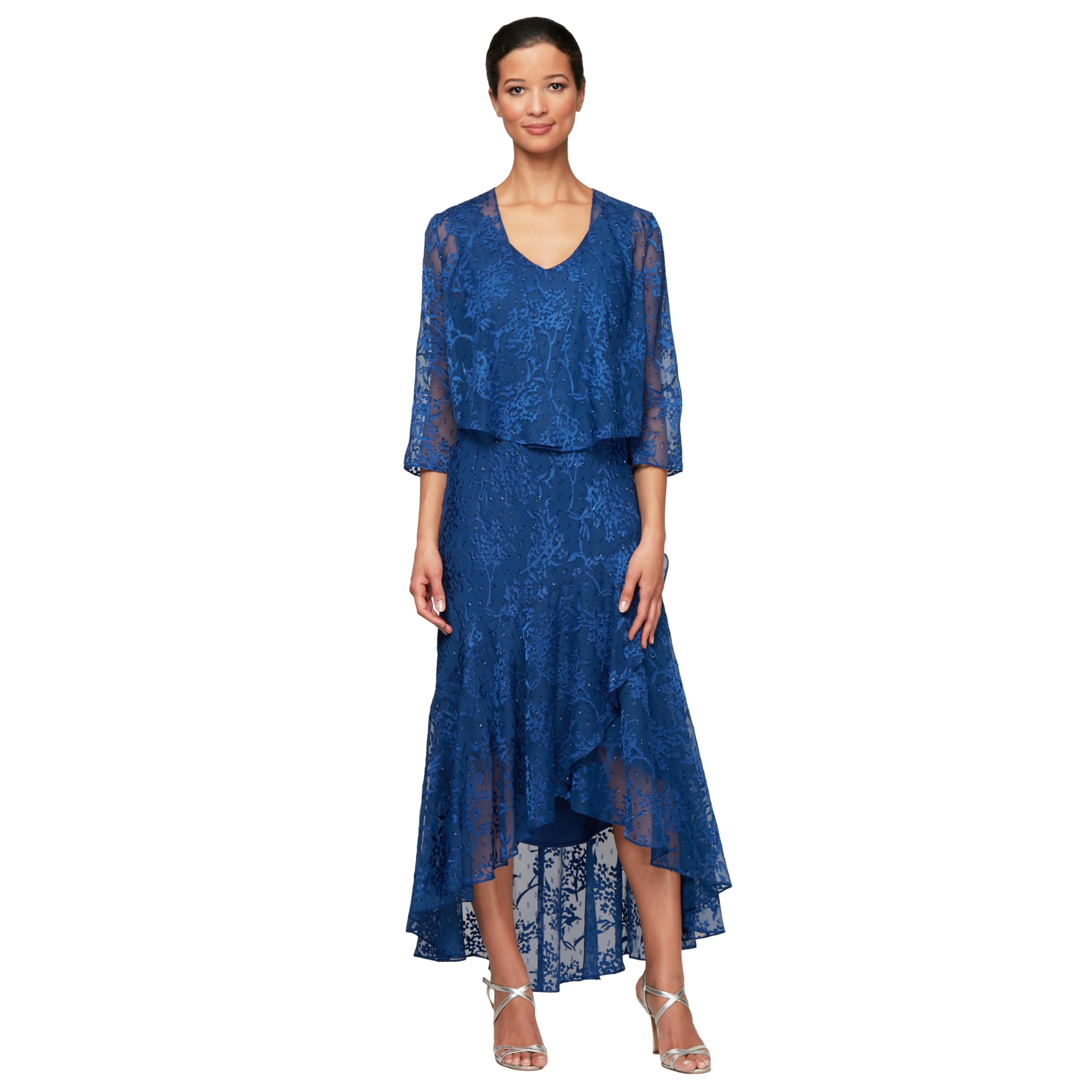 Photo 1 of Alex Evenings Women's Sleeveless Printed Chiffon Mid-Length Dress With Jacket, Royal, 16