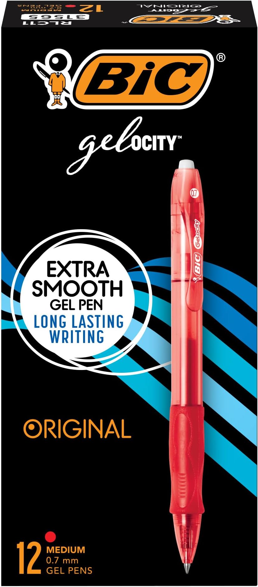 Gelocity Original Red Gel Pens, Medium Point (0.7mm), 12-Count Pack, Retractable Gel Pens With Comfortable Grip