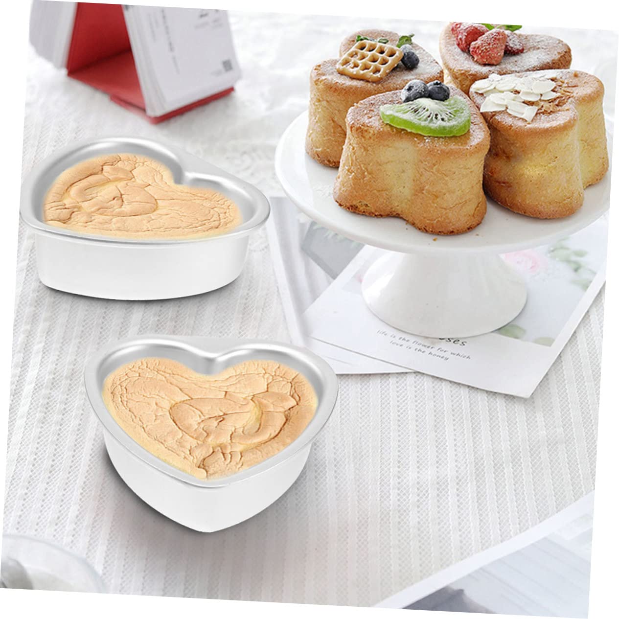 Molde para Pastel en Forma de Corazón 2 Piezas Fondo Extraíble y Superficie Lisa de Aleación de Aluminio para Hornear en Casa